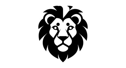 Black and white illustration of a lion's head, stylized, with a geometric design