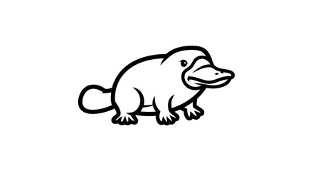 Line art drawing of a platypus, featuring a duck-like bill, on a white background