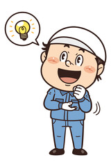 工場で働く男性作業員が『なるほど』のジェスチャーをしているイラスト｜不安全行動・不安全状態・労働災害
