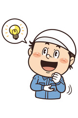 工場で働く男性作業員が『なるほど』のジェスチャーをしているイラスト｜不安全行動・不安全状態・労働災害