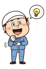 工場で働く男性作業員が『なるほど』のジェスチャーをしているイラスト｜不安全行動・不安全状態・労働災害