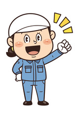 工場や現場で働く女性作業員が拳を握ってやる気を出しているイラスト｜不安全行動・不安全状態・労働災害