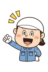 工場や現場で働く女性作業員が拳を握ってやる気を出しているイラスト｜不安全行動・不安全状態・労働災害