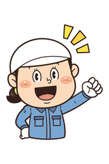 工場や現場で働く女性作業員が拳を握ってやる気を出しているイラスト｜不安全行動・不安全状態・労働災害