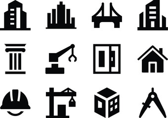 Modern architecture icon set, vector EPS, ideal for design, construction, and planning.
