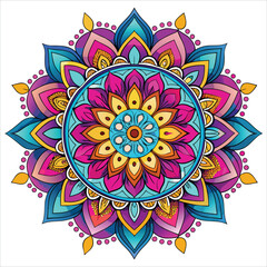 Vibrant watercolor mandala with intricate floral patterns and bright colors