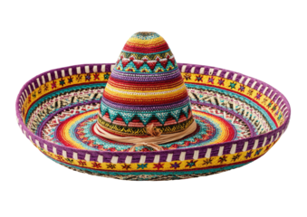 Colorful sombrero with woven patterns and chin strap