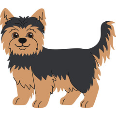 Cartoon Yorkshire Terrier Standing A Cute And Fluffy Dog With Black And Tan Fur A Playful Companion Isolated On Transparent Background