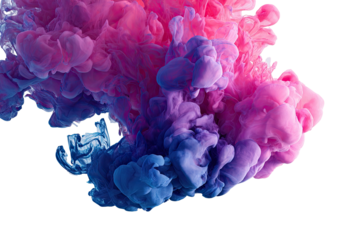 Pink & blue ink plumes bloom in water against black