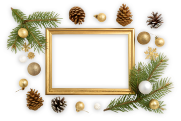 Christmas decoration frame with ornament on white or transparent background