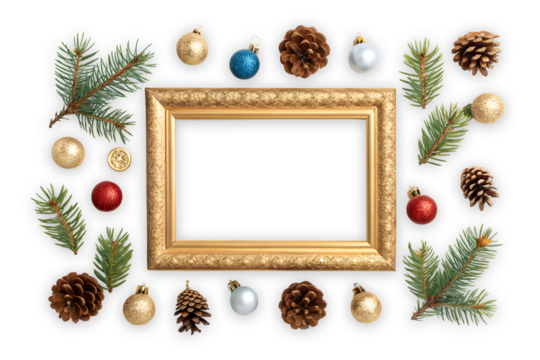 Christmas decoration frame with ornament on white or transparent background