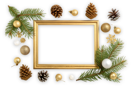 Christmas decoration frame with ornament on white or transparent background