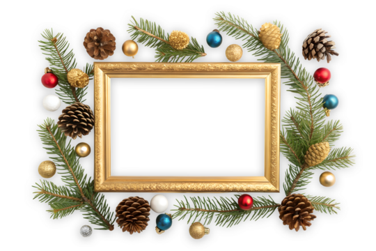 Christmas decoration frame with ornament on white or transparent background