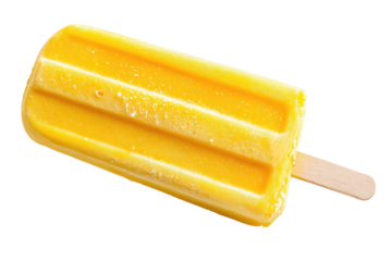 Rectangular, ribbed, yellow ice pop on a wooden stick