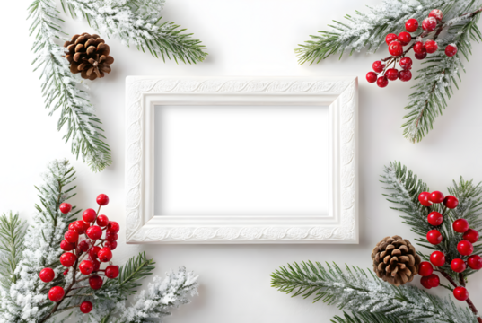 Christmas decoration frame with light on white or transparent background