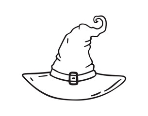 Witch hat Halloween icon doodle hand drawn. Outline Witch hat line drawing clipart symbol