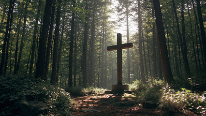 cross in the forest