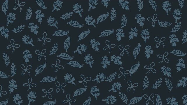 Elegant floral pattern with delicate leaves and blossoms on dark background