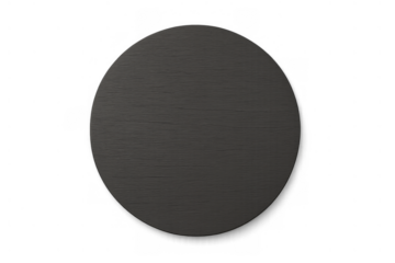 Round black slate serving board or coaster with raw natural texture, blank empty surface on transparent background