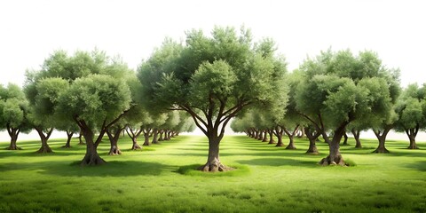 Panoramic Olive Field Isolated on Pure White Background – Ultra High-Resolution 16K Photorealistic Image