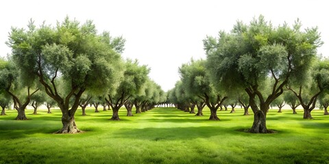 Panoramic Olive Field Isolated on Pure White Background – Ultra High-Resolution 16K Photorealistic Image