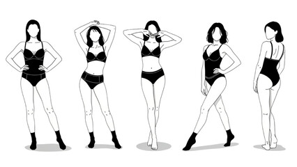 Collection of Women Posing in Underwear with Various Body Shapes and Poses