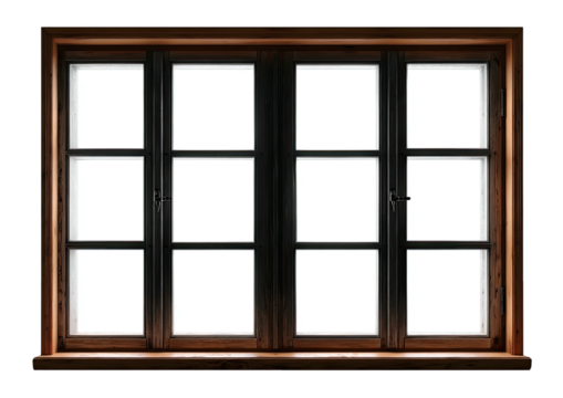 Paneled window, wooden frame, translucent glass