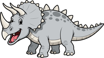 Cartoon triceratops dinosaur, cute prehistoric animal illustration, smiling dinosaur drawing, children’s book character art, playful dino design, cad drawing flat vector illustration