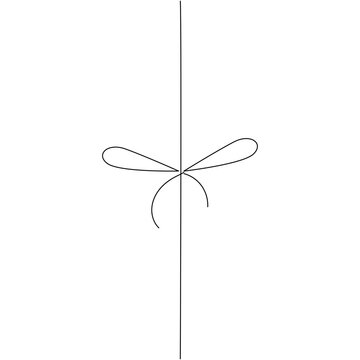 Simple black line drawing of a bow tie knot on a string with a white background and transparent elements