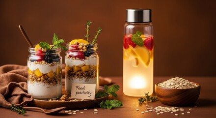 Fresh Fruit and Yogurt Parfaits and Water Infusion Drinks
