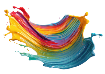 Vibrant, layered paint splash suspended in mid-air
