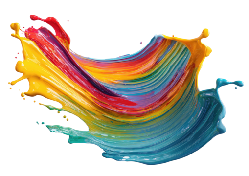 Vibrant, layered paint splash suspended in mid-air