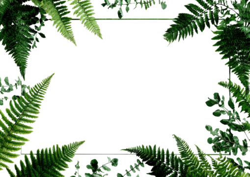 Fern frame on black, leafy border