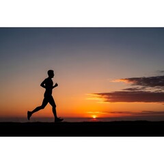 Silhouette of a runner at sunset with vibrant sky.