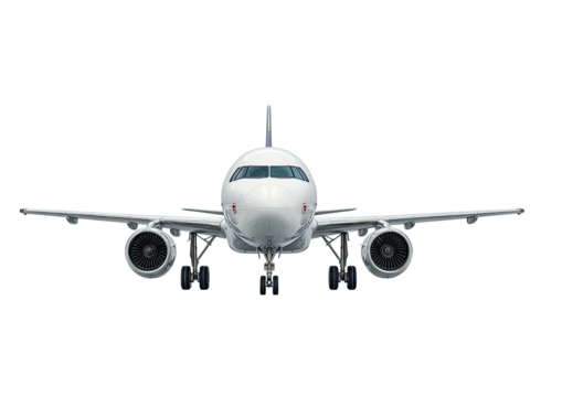 Front view of a white airplane isolated on black - Powered by Adobe