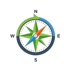 Wind compass with eco arrows in flat illustration style, copy space, isolated on white, transparent background. Ecology infographic