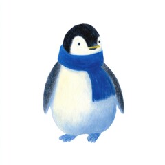 Obraz premium Charming penguin illustration wearing blue scarf isolated on white background