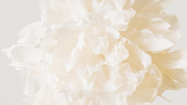 Elegant opening white peony flower time lapse growth, soft delicate petals and natural beauty for botanical or spa design concepts, 3d rendering