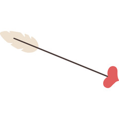 Cupid Arrow Piercing a Red Heart with a Cream Feather Detail Simple Illustration with Transparent Background