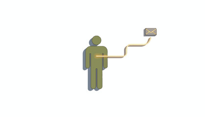 3D Render of Person Icon Connected to Mail Envelope Symbol: Concept of Digital Communication, Contact, and Direct Messaging