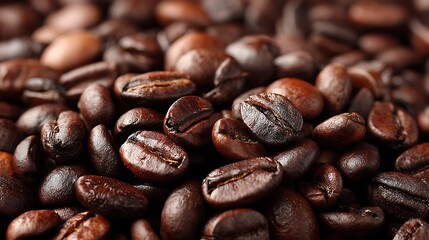 Fototapeta premium Closeup showcases aromatic, dark roasted coffee beans with rich, textural details and enticing colors