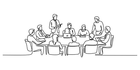Continuous one line drawing business meeting with people around a table