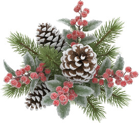 Festive winter foliage with pinecones and red berries