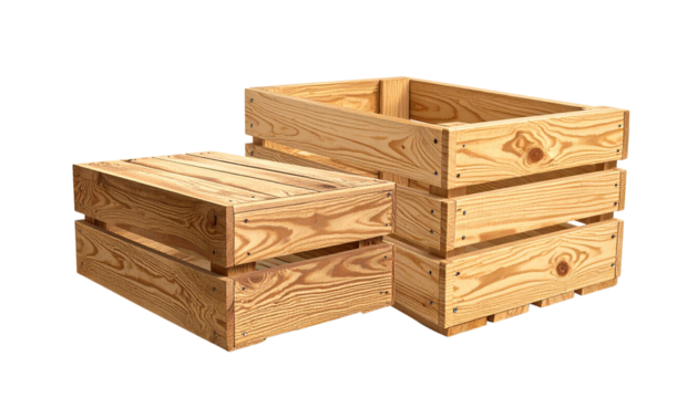 Wooden crate duo old and new isolated on transparent background - Powered by Adobe