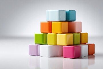 Obraz premium Colorful miniature building blocks stacked in a precarious display