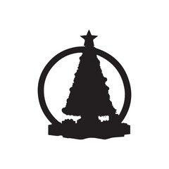 A large Christmas tree toy in the center. Isolated black symbol on white back ground