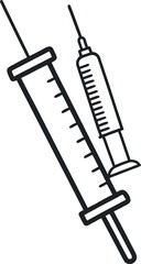 Two medical syringes outline illustration needle injection