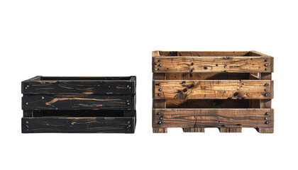 Fototapeta premium Closed wooden crate pair rustic box isolated on transparent background