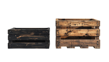 Closed wooden crate pair rustic box isolated on transparent background