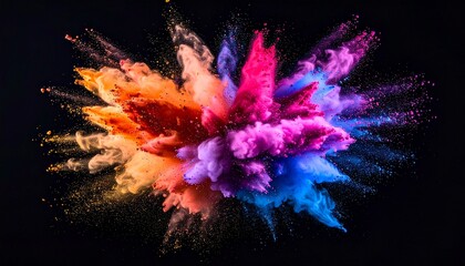 Vibrant color powder splash in motion, isolated on black